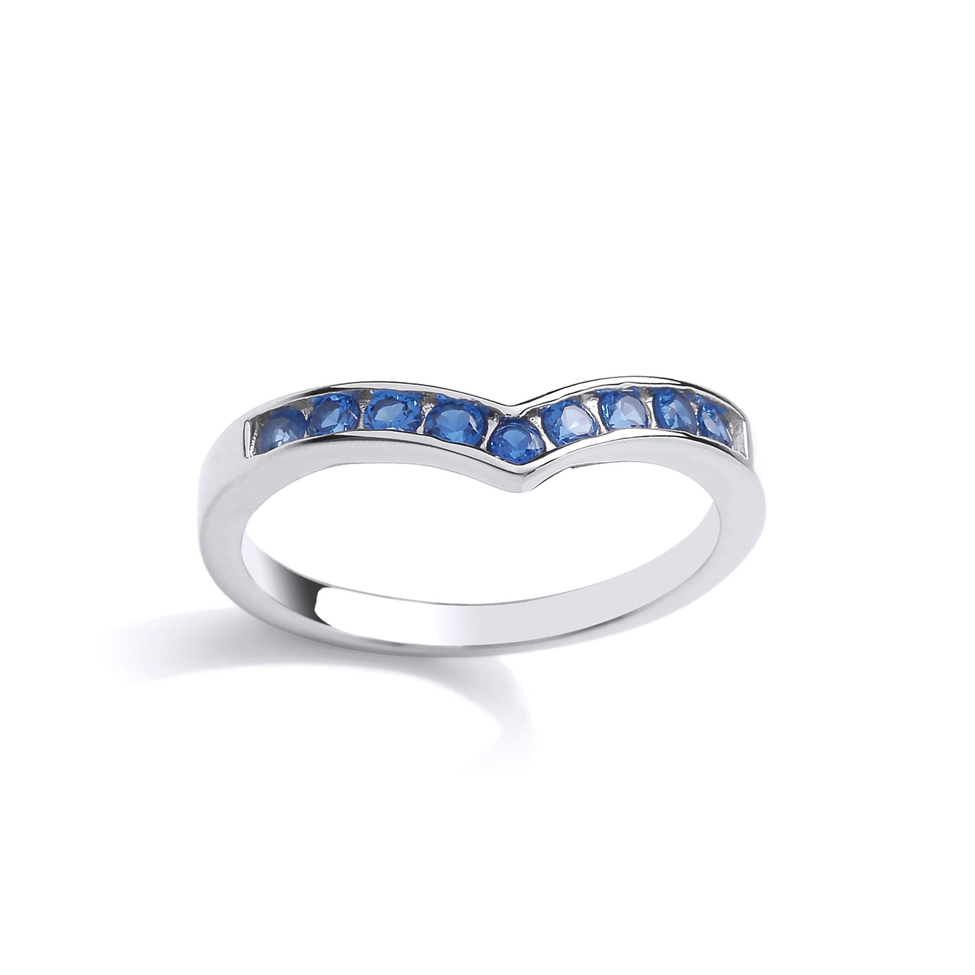 Silver  Blue CZ 9 Stone Channel Set Wishbone Eternity Ring - GVR826SAP
