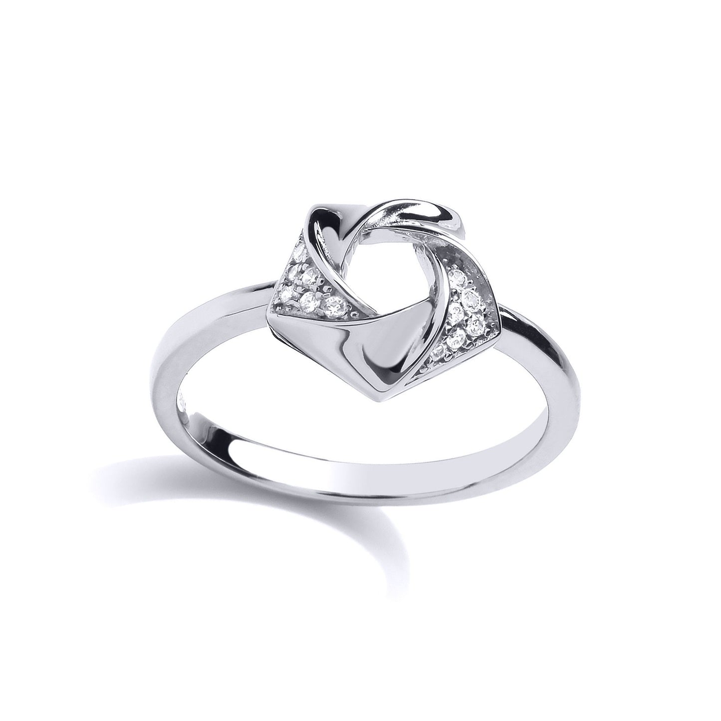 Silver  CZ Swirling Pentagon Flower Dress Ring - GVR828
