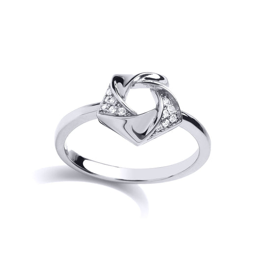 Silver  CZ Swirling Pentagon Flower Dress Ring - GVR828