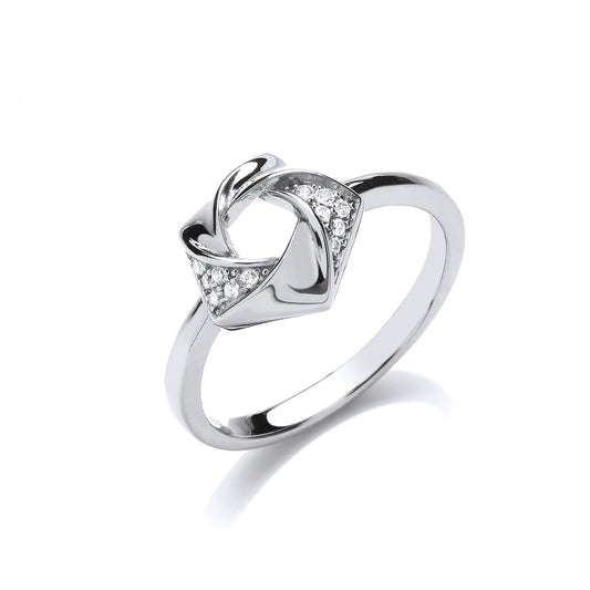 Silver  CZ Swirling Pentagon Flower Dress Ring - GVR828