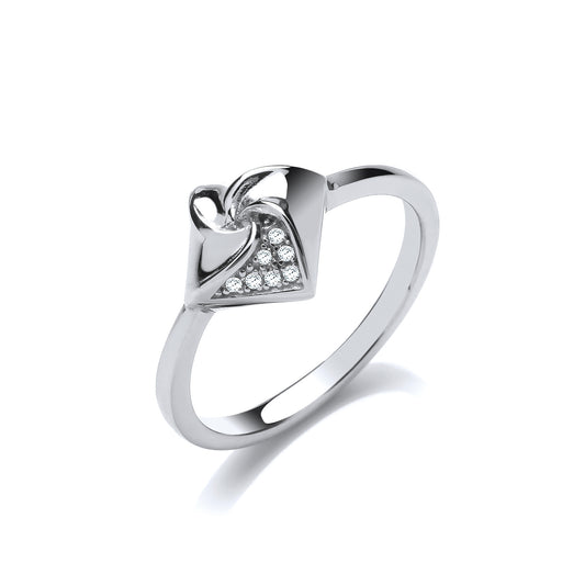 Silver  CZ Swirling Square Dress Ring - GVR832