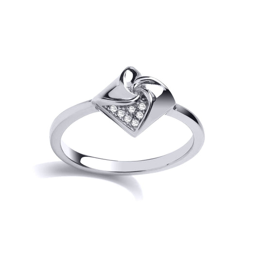 Silver  CZ Swirling Square Dress Ring - GVR832