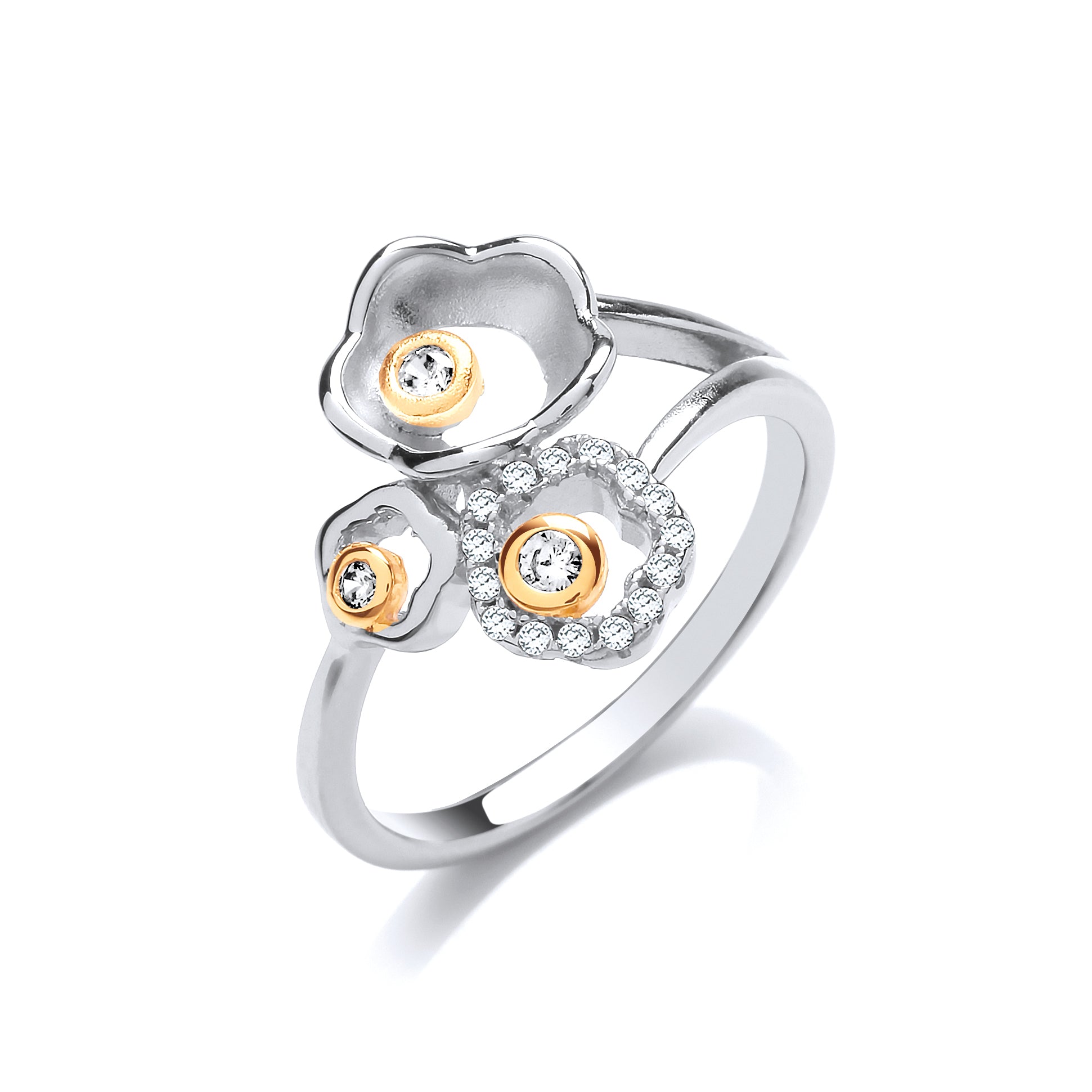Gilded Silver  CZ Daisy Flowers Cluster Ring - GVR833
