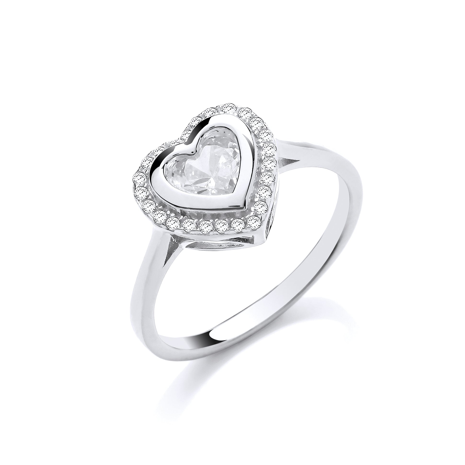 Silver  CZ Halo Love Heart Cluster Ring - GVR838