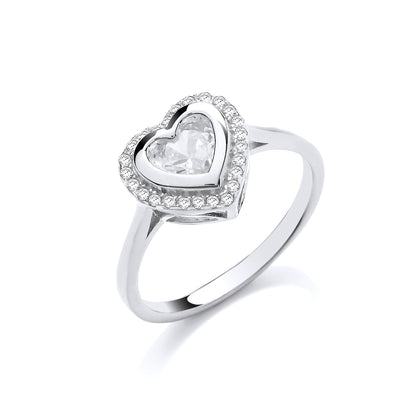 Silver  CZ Halo Love Heart Cluster Ring - GVR838