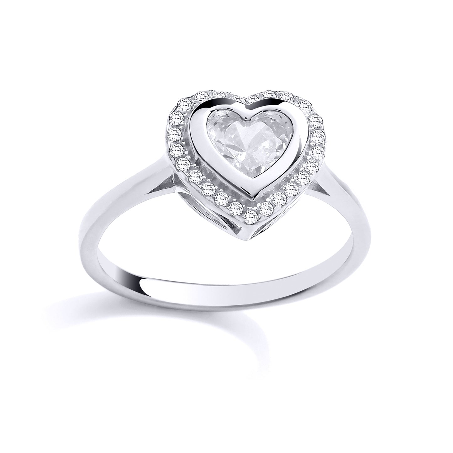 Silver  CZ Halo Love Heart Cluster Ring - GVR838