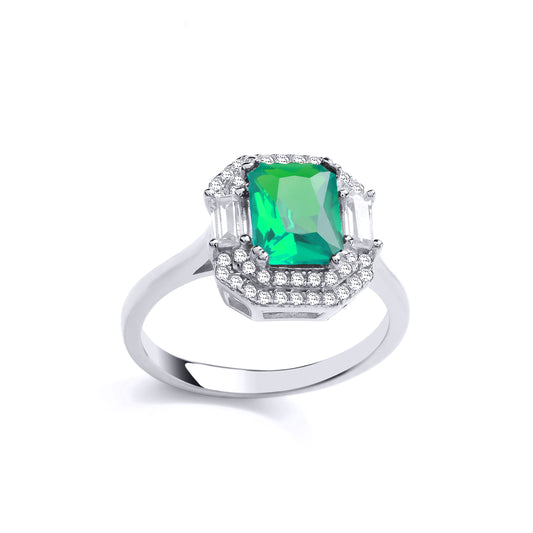 Silver  Green Radiant CZ Octagon Football Stadium Cocktail Ring - GVR839EM