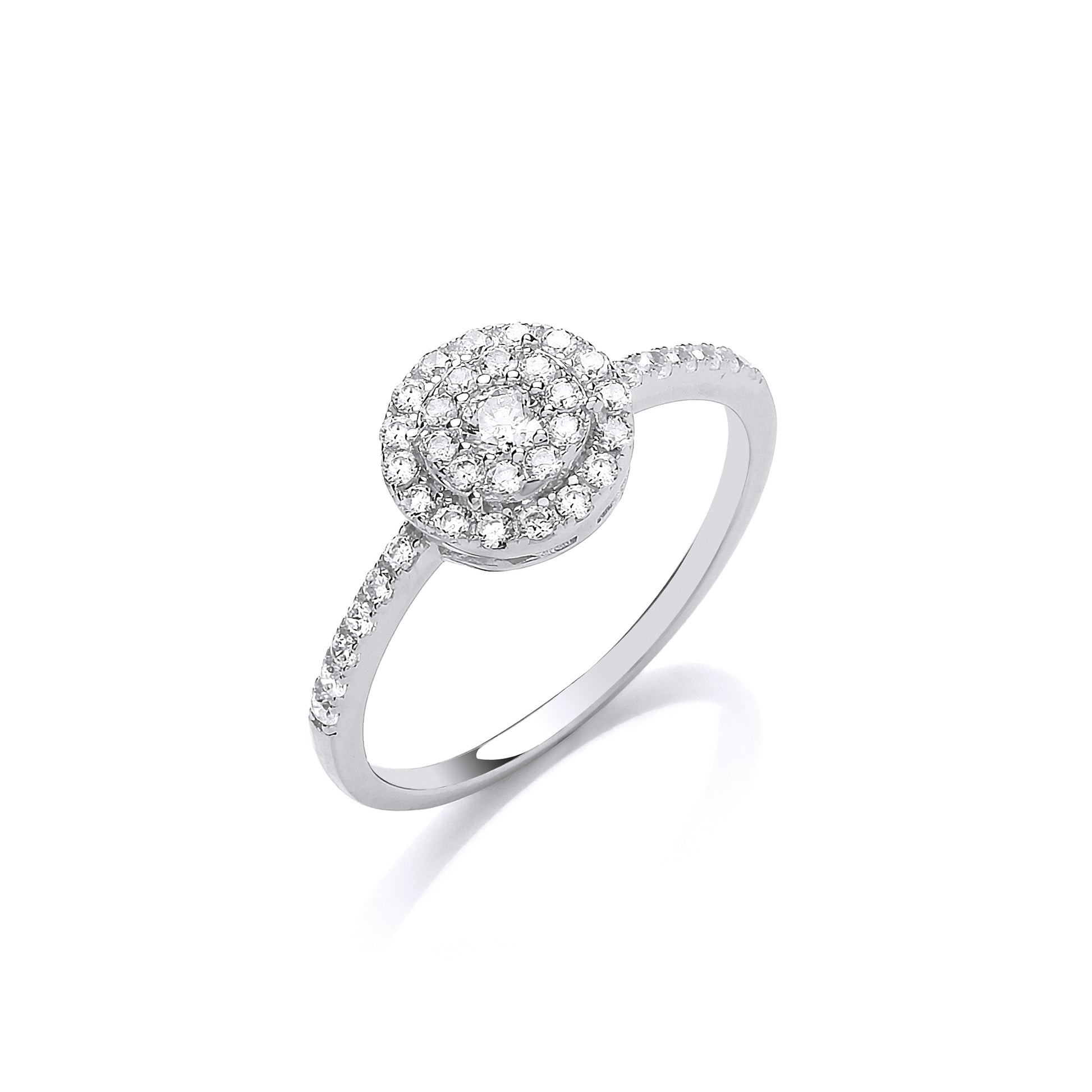 Silver  CZ 2 Tier Halo Solitaire Dress Ring - GVR841