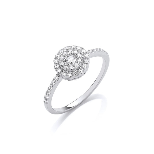 Silver  CZ 2 Tier Halo Solitaire Dress Ring - GVR841
