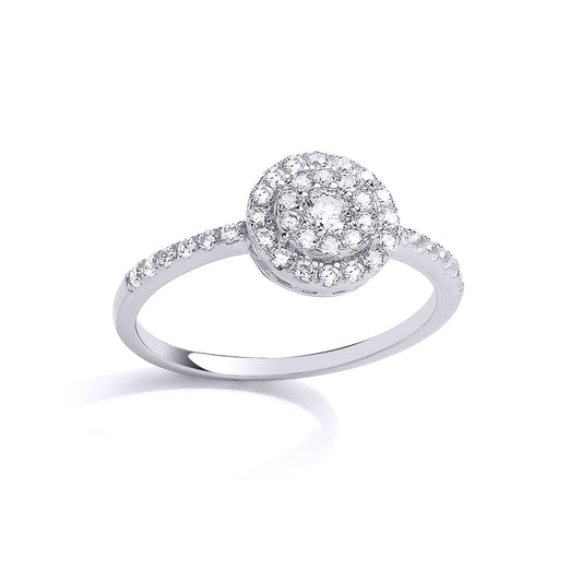 Silver  CZ 2 Tier Halo Solitaire Dress Ring - GVR841