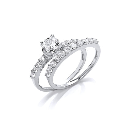 Silver  CZ Solitaire Eternity Bridal Rings Set - GVR844