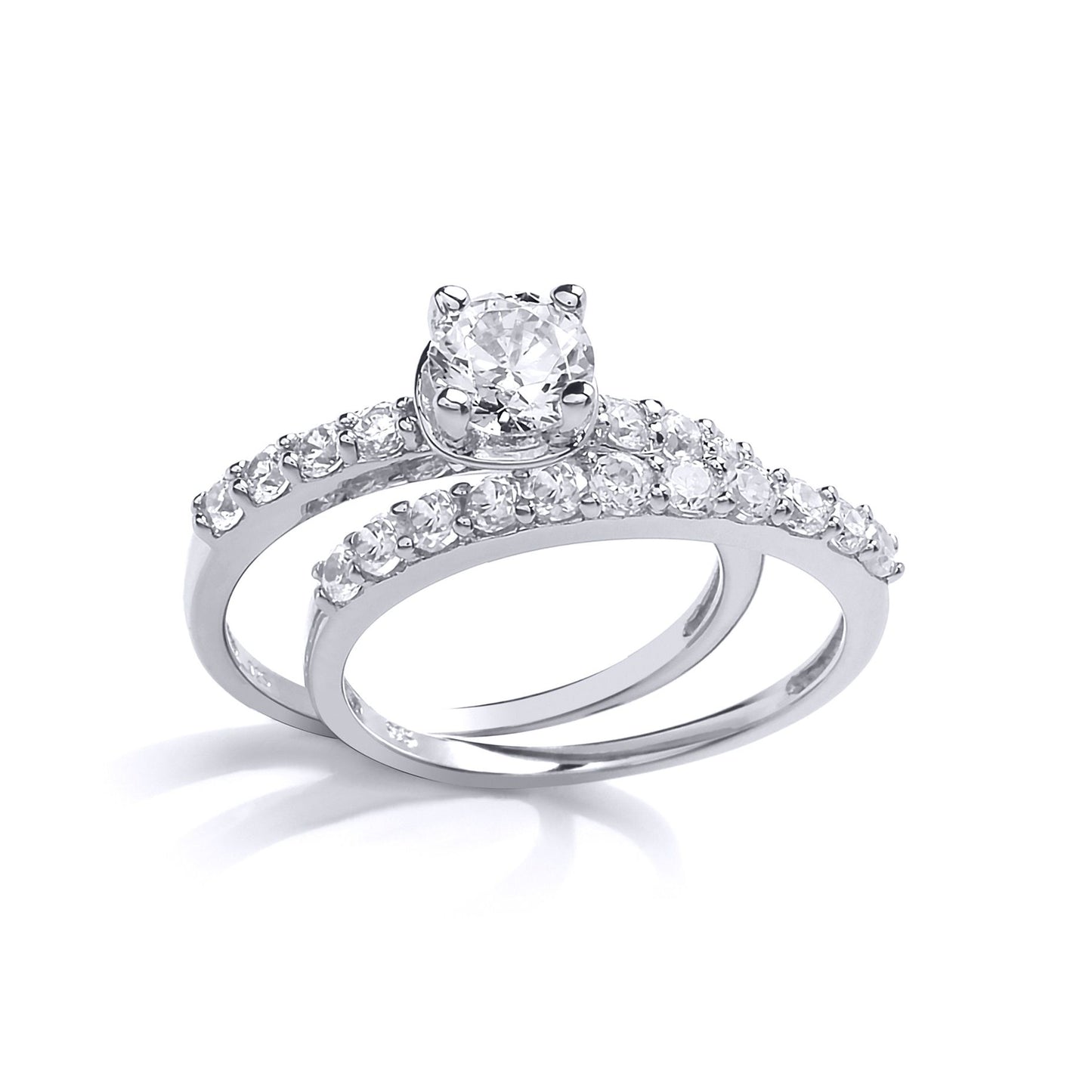 Silver  CZ Solitaire Eternity Wedfit Bridal Rings Set - GVR844