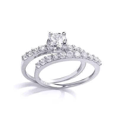 Silver  CZ Solitaire Eternity Wedfit Bridal Rings Set - GVR844