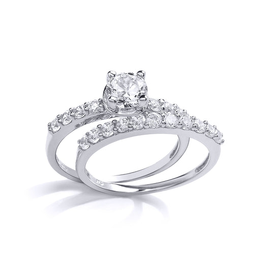 Silver  CZ Solitaire Eternity Bridal Rings Set - GVR844