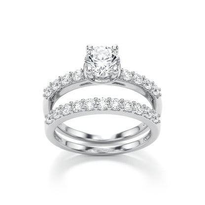Silver  CZ Solitaire Eternity Wedfit Bridal Rings Set - GVR844