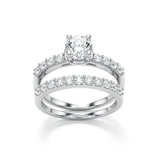 Silver  CZ Solitaire Eternity Wedfit Bridal Rings Set - GVR844