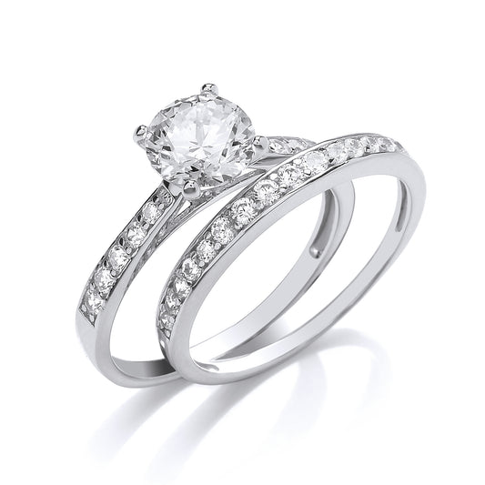 Silver  CZ Solitaire Eternity Bridal Rings Set - GVR845