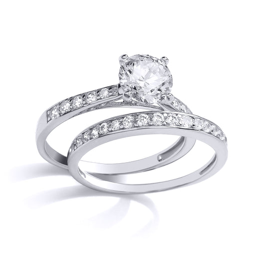 Silver  CZ Solitaire Eternity Bridal Rings Set - GVR845