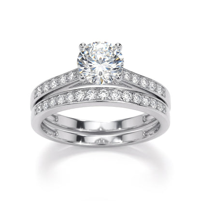 Silver  CZ Solitaire Eternity Wedfit Bridal Rings Set - GVR845