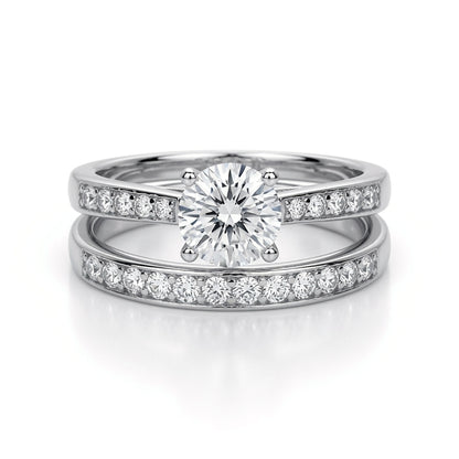 Silver  CZ Solitaire Eternity Wedfit Bridal Rings Set - GVR845
