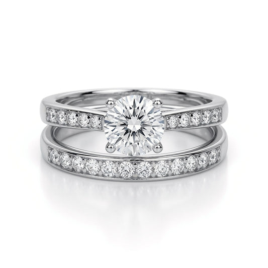 Silver  CZ Solitaire Eternity Wedfit Bridal Rings Set - GVR845