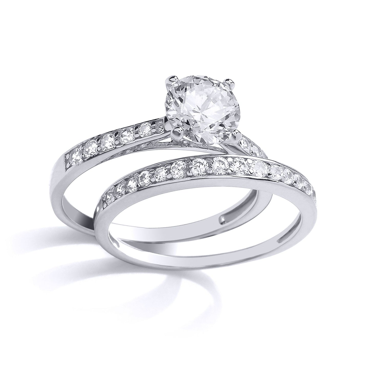 Silver  CZ Solitaire Eternity Wedfit Bridal Rings Set - GVR845