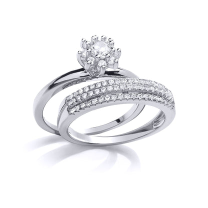Silver  CZ Classic Cluster Tiered Eternity Wedfit Bridal Rings Set - GVR848