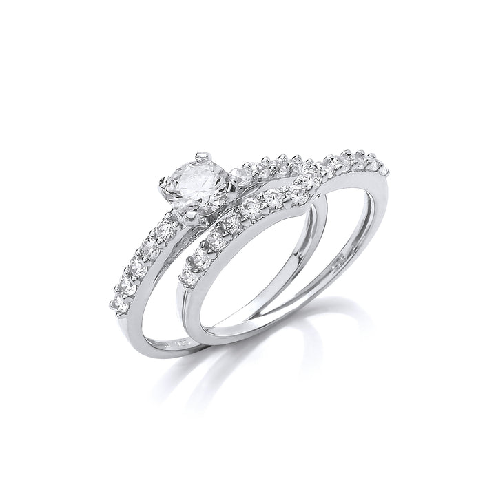 Silver  CZ Solitaire Wishbone Eternity Bridal Rings Set - GVR849