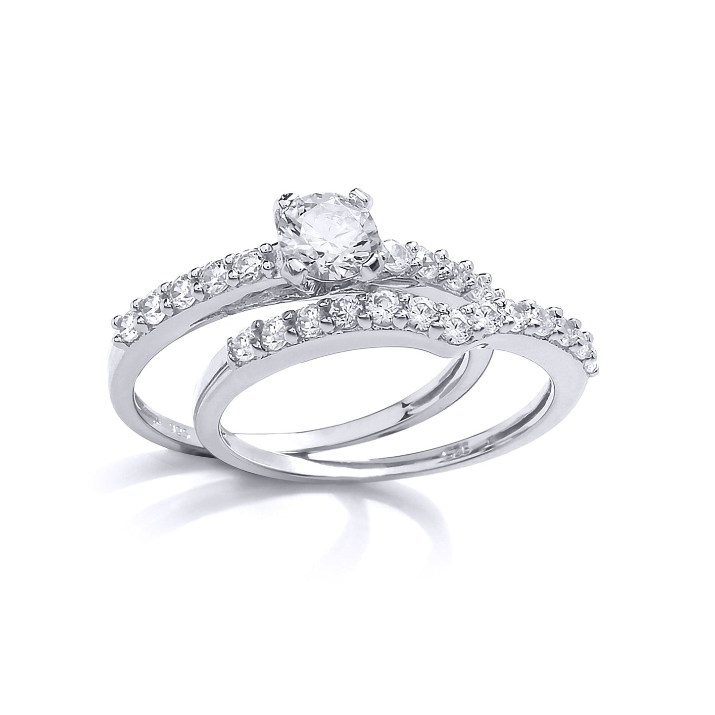Silver  CZ Solitaire Wishbone Eternity Bridal Rings Set - GVR849