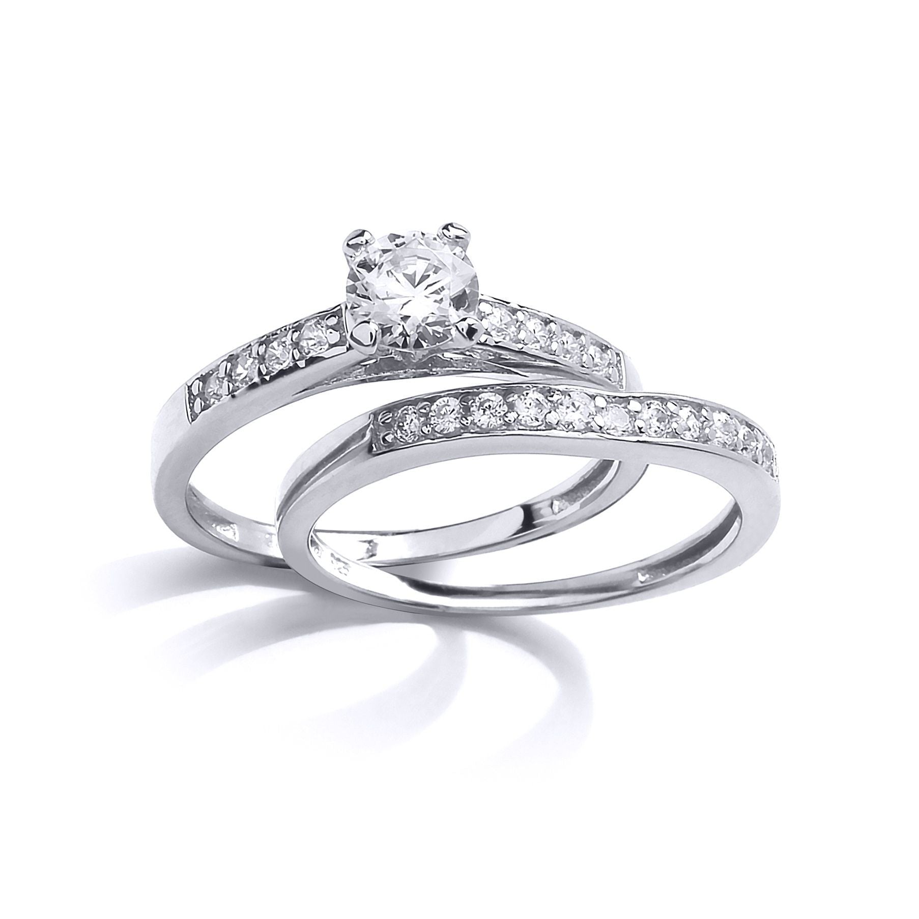Silver  CZ 6mm Solitaire Wishbone Eternity Wedfit Bridal Rings Set - GVR851