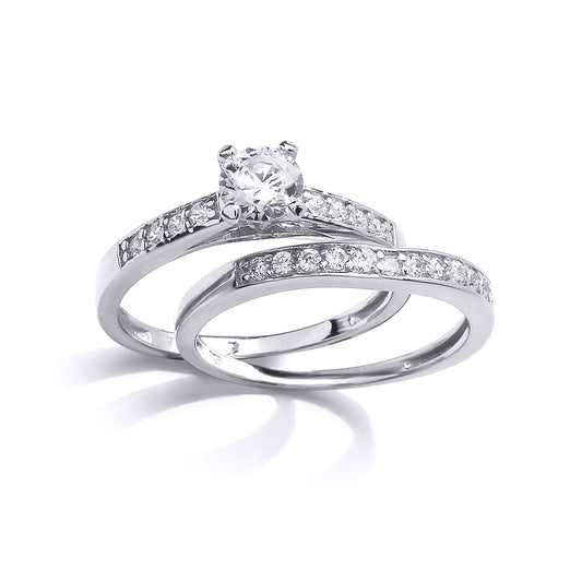Silver  CZ 6mm Solitaire Wishbone Eternity Wedfit Bridal Rings Set - GVR851