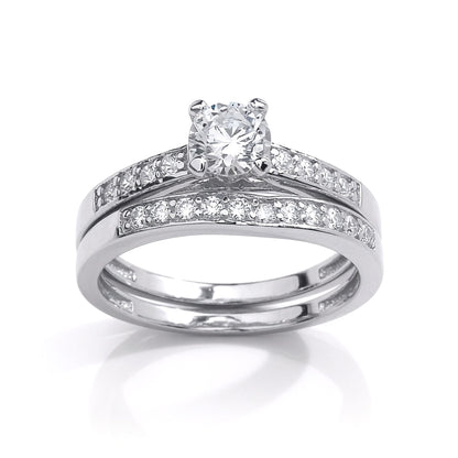 Silver  CZ 6mm Solitaire Wishbone Eternity Wedfit Bridal Rings Set - GVR851