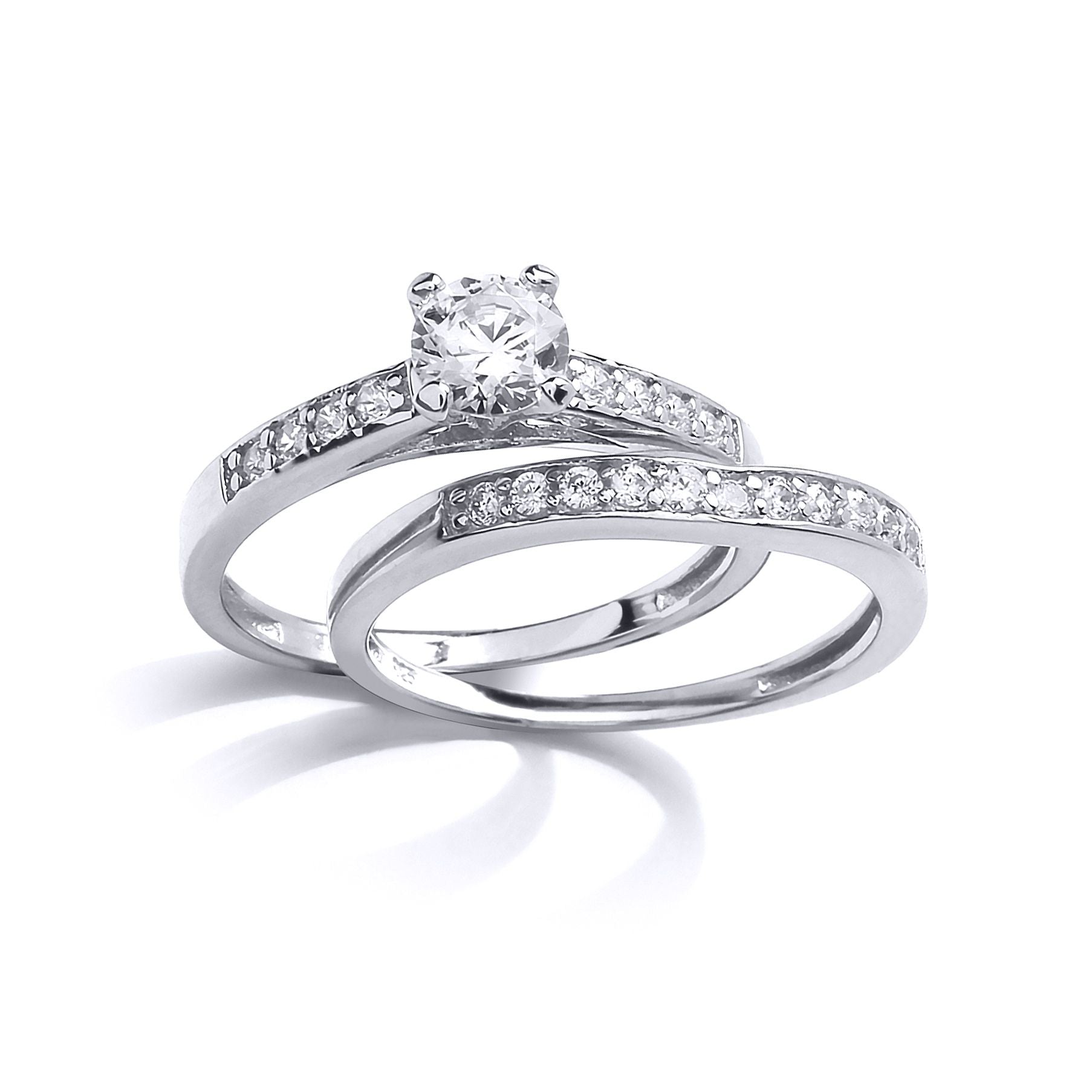 Silver  CZ 6mm Solitaire Wishbone Eternity Wedfit Bridal Rings Set - GVR851