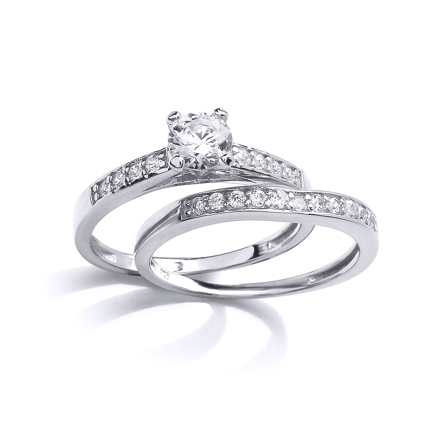 Silver  CZ 6mm Solitaire Wishbone Eternity Wedfit Bridal Rings Set - GVR851