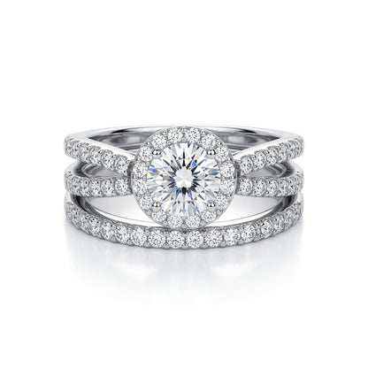 Silver  CZ Crossover Solitaire Halo Eternity Bridal Rings Set - GVR854