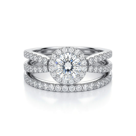 Silver  CZ Crossover Solitaire Halo Eternity Bridal Rings Set - GVR854