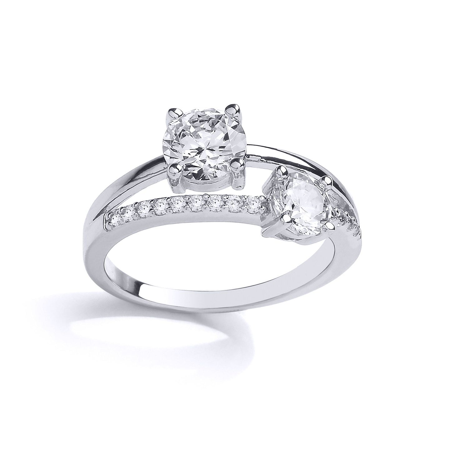 Silver  CZ Duology Split Shoulder Dress Ring - GVR855