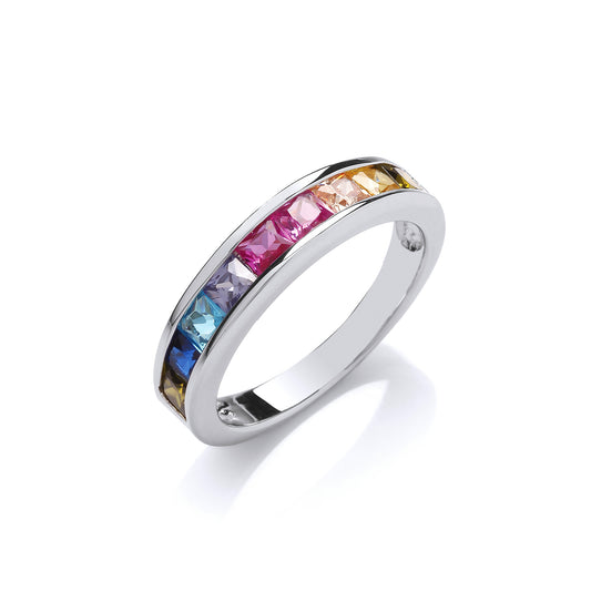 Unisex Silver  Princess Cut CZ Rainbow Half Eternity Ring - GVR857