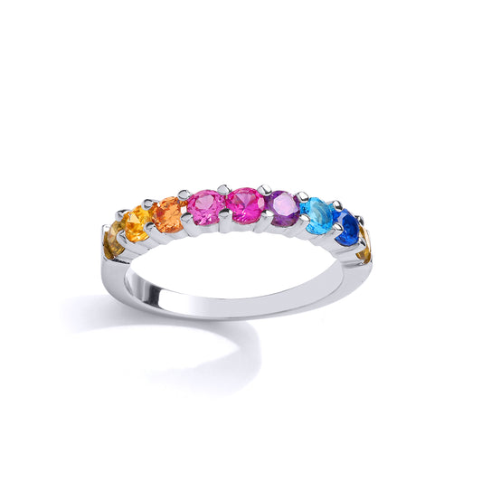 Unisex Silver  Multi Colour CZ Rainbow Half Eternity Ring 3mm - GVR858