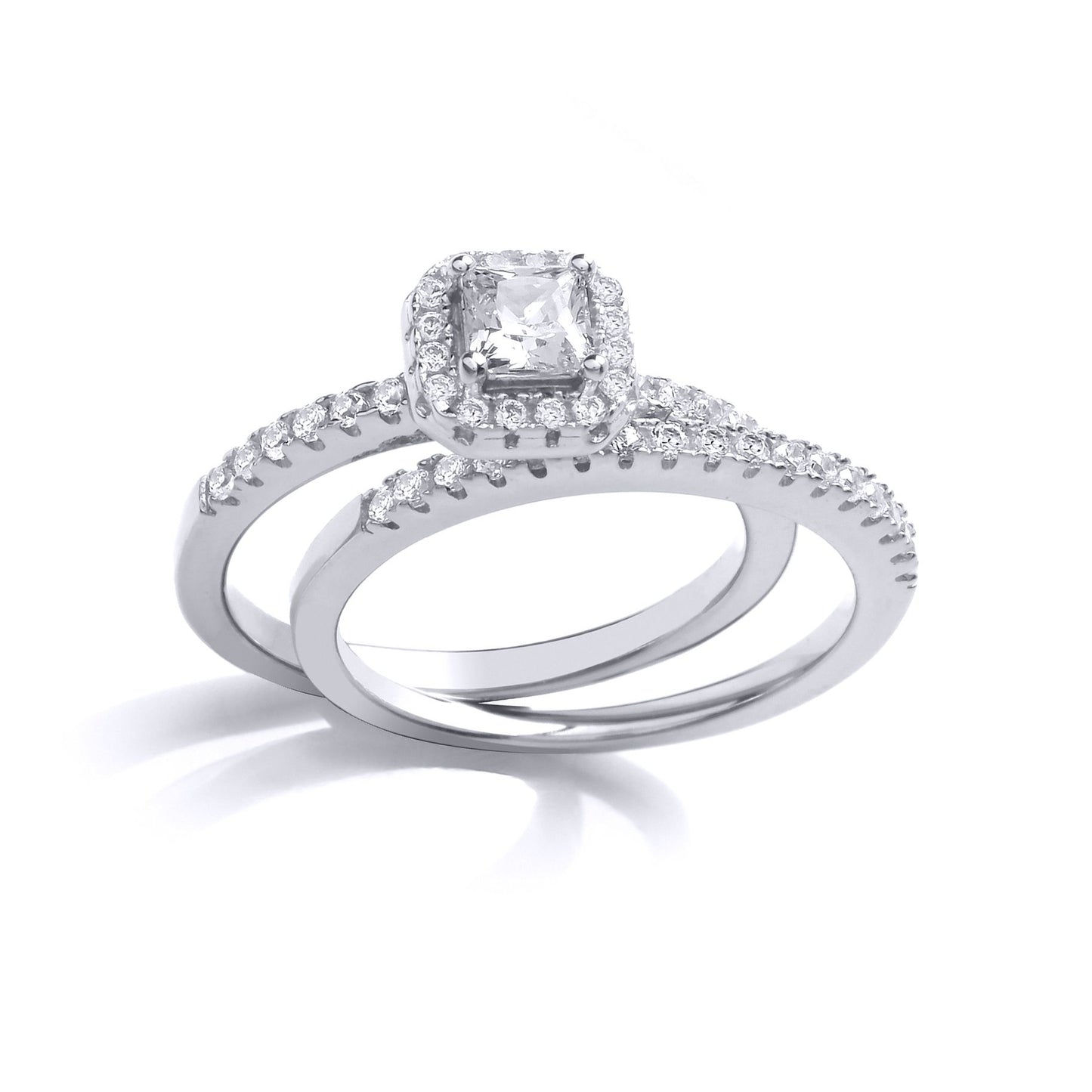 Silver  Princess Cut CZ Solitaire Eternity Wedfit Bridal Rings Set - GVR863