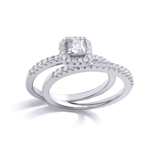 Silver  Princess Cut CZ Solitaire Eternity Wedfit Bridal Rings Set - GVR863