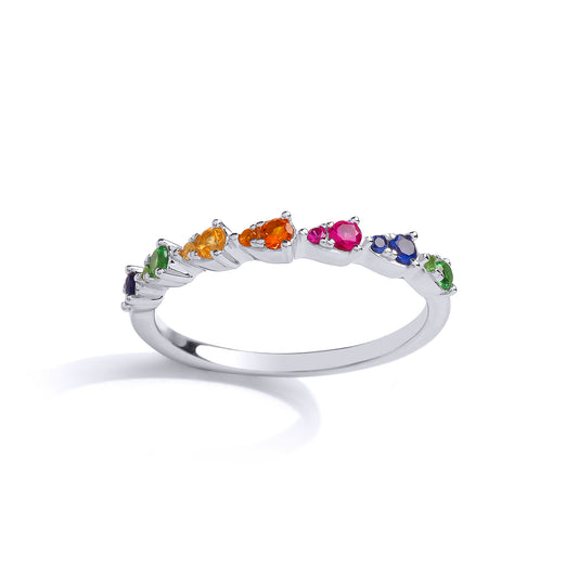 Silver  Multi Colour CZ Rainbow Lil n Large Half Eternity Ring - GVR869