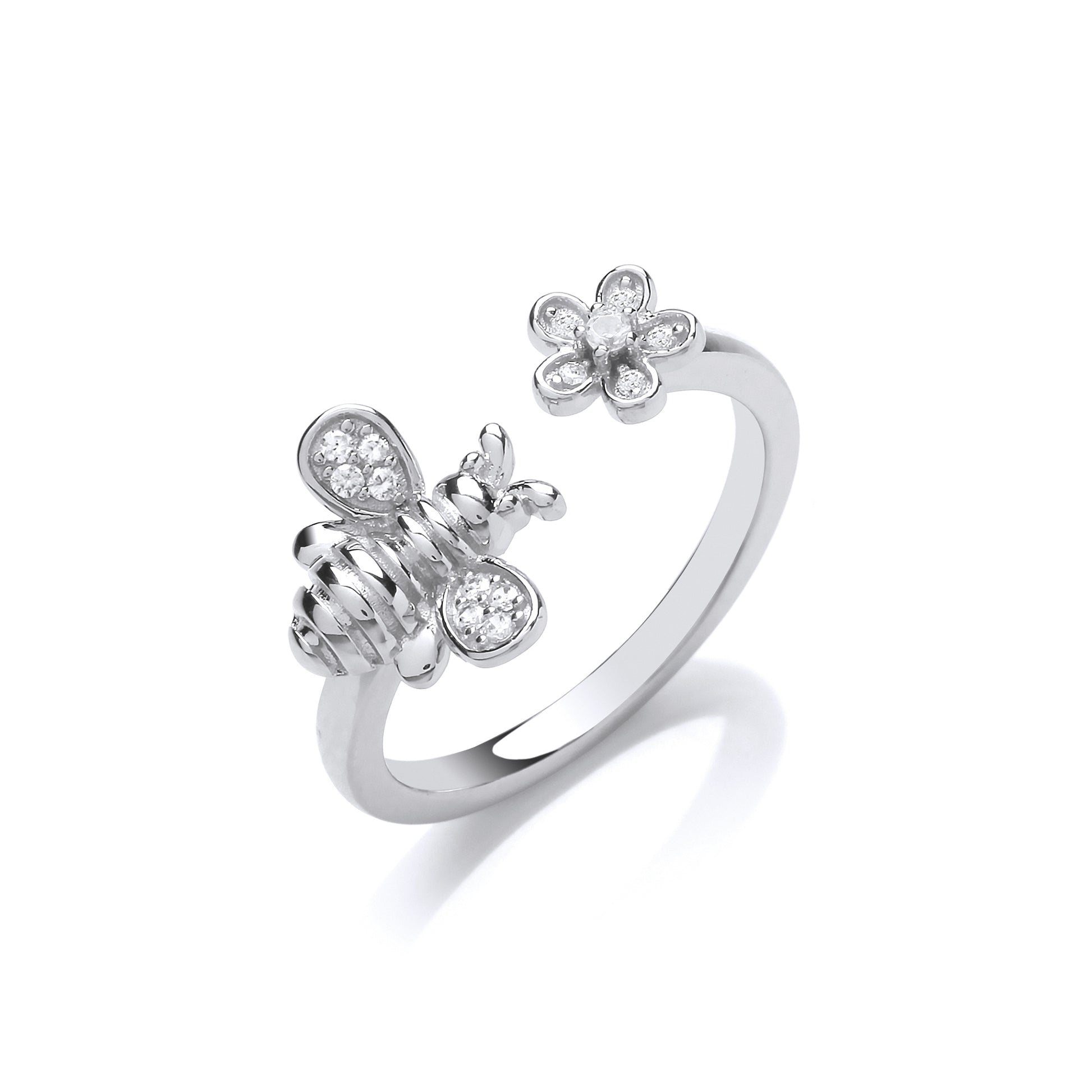 Silver  CZ Queen Bumble Honey Bee Cluster Ring - GVR870