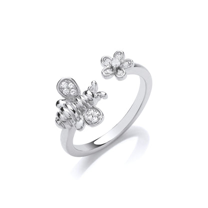 Silver  CZ Queen Bumble Honey Bee Cluster Ring - GVR870