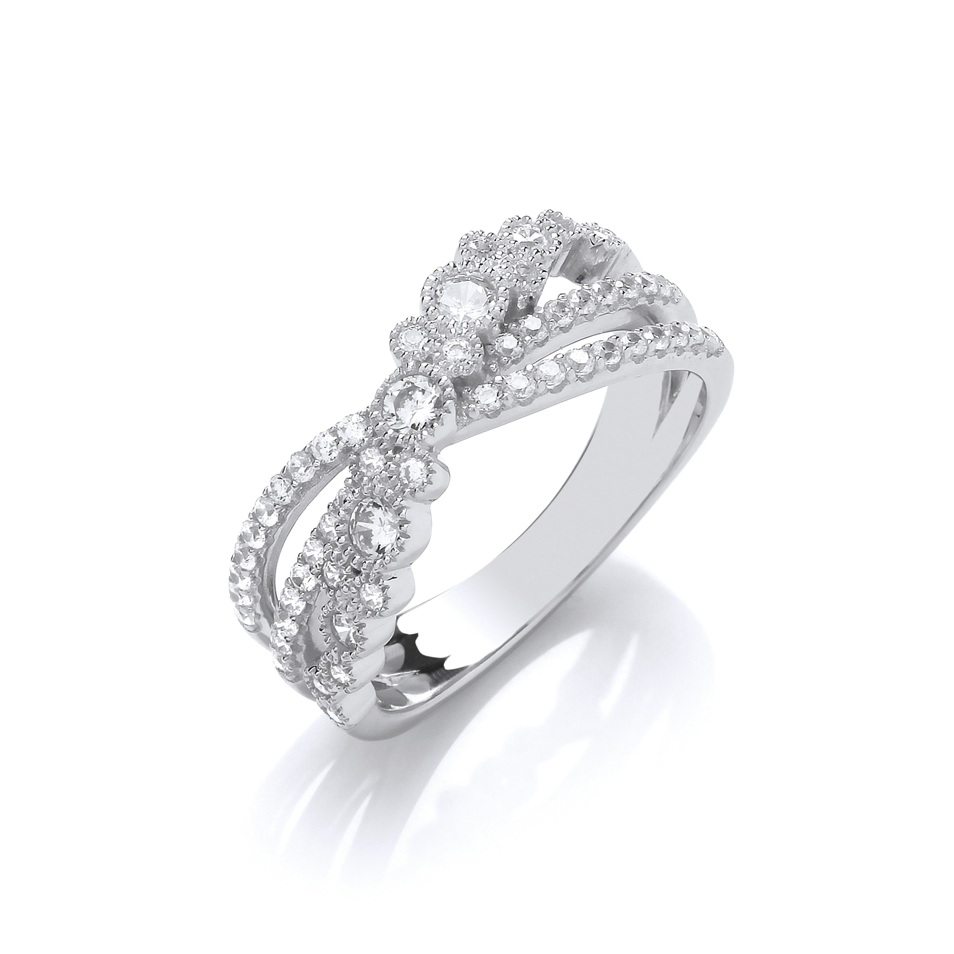 Silver  CZ Crossover Bubbly Eternity Ring - GVR872