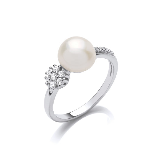 Silver  CZ Pearl Full Moon Cluster Dress Ring 9mm - GVR876