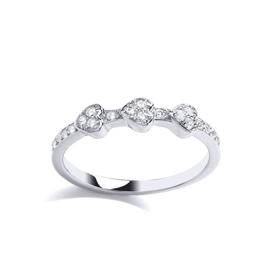 925 Sterling Silver  CZ Trilogy Love Hearts Stacker Ring - GVR879