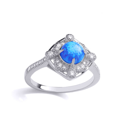 Silver  Blue Opal CZ Luxury Mosaic Pool Pear Cushion Cocktail Ring - GVR881