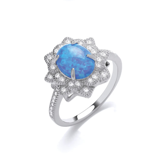Silver  Luxury Mosaic Starry Pool Cocktail Ring - GVR882