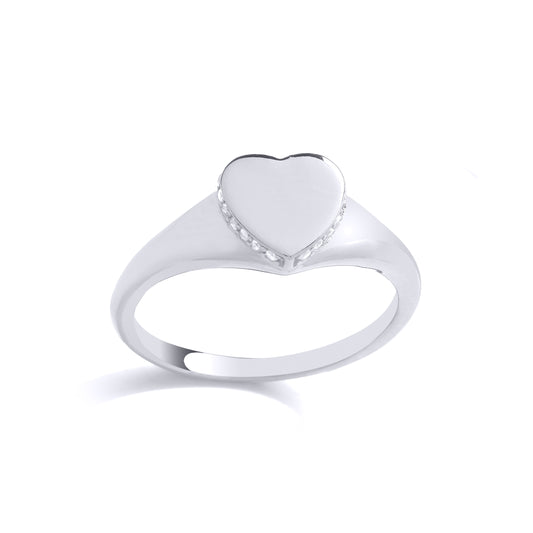 925 Sterling Silver  CZ Edge Set Halo Love Heart Signet Ring - GVR885